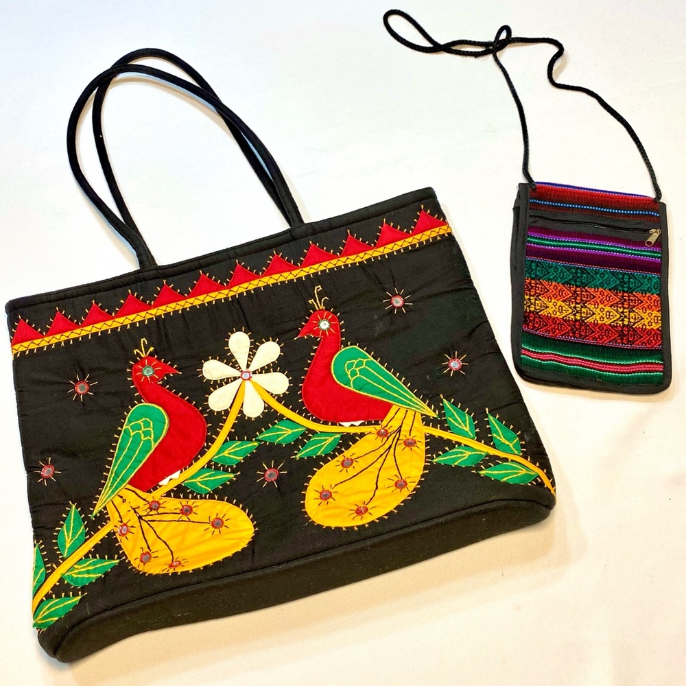 Pure cotton bag/Handmade tote/ embrodery peacock /vintage style + travel  bag